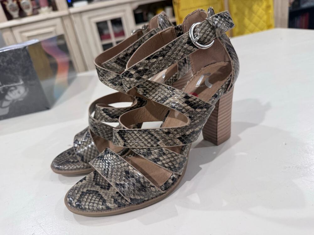 Report Women’s Snake Print Strappy Block Heel Sandals Size 7 Ankle Strap